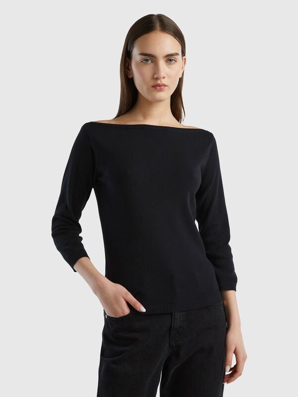 Pulli aus 100% Baumwolle mit U-Boot-Ausschnitt Damen