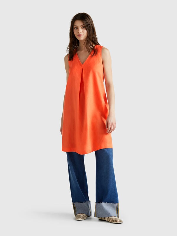 Ärmelloses Kleid aus reinem Leinen Damen