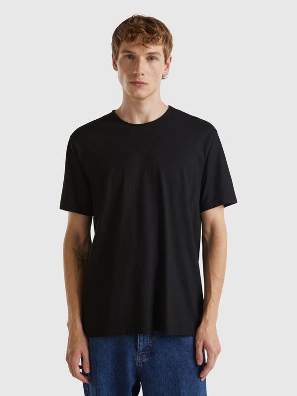 T-shirt nera in cotone fiammato Uomo
