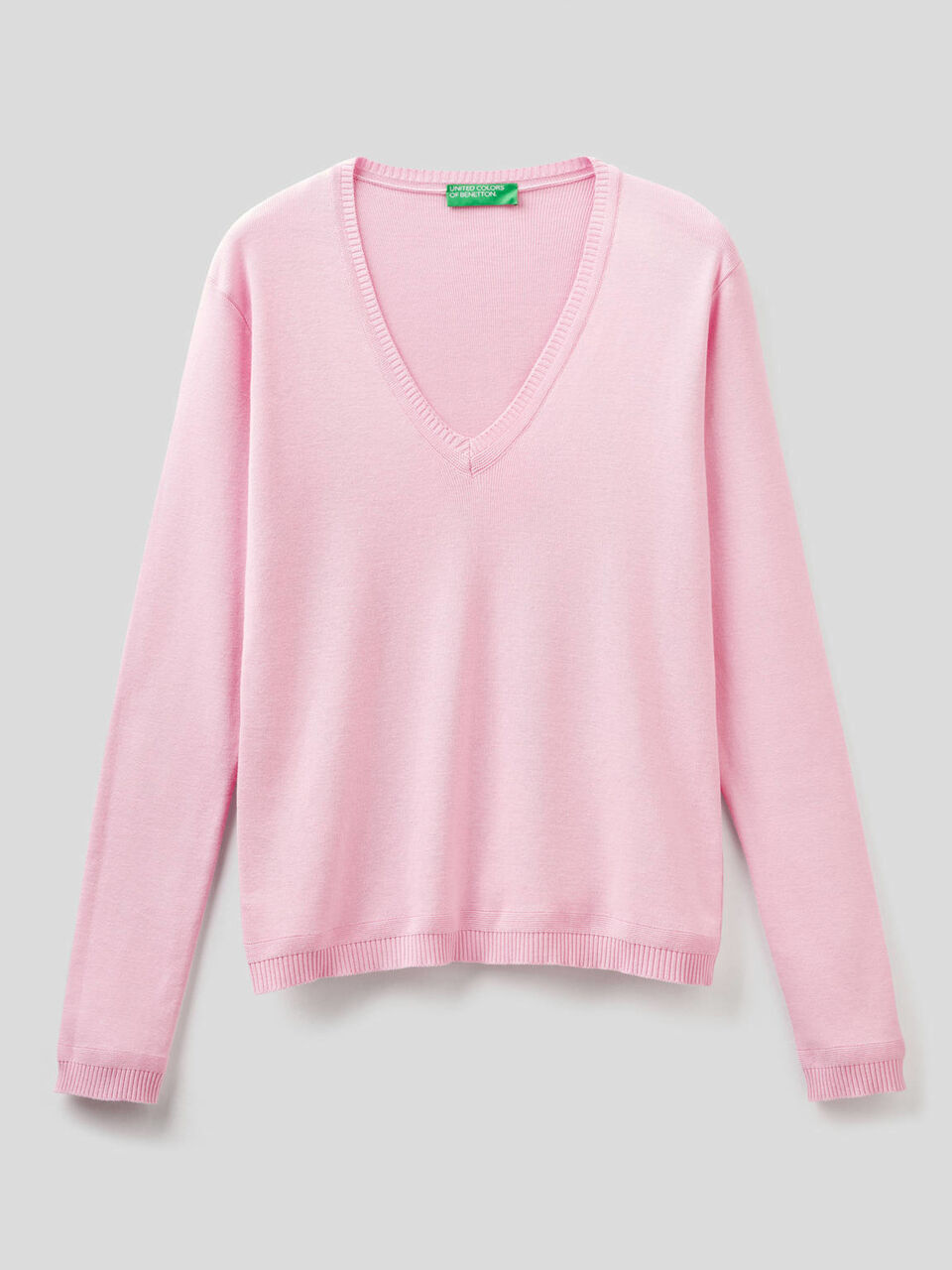 Pull en pur coton avec col en V image number 1