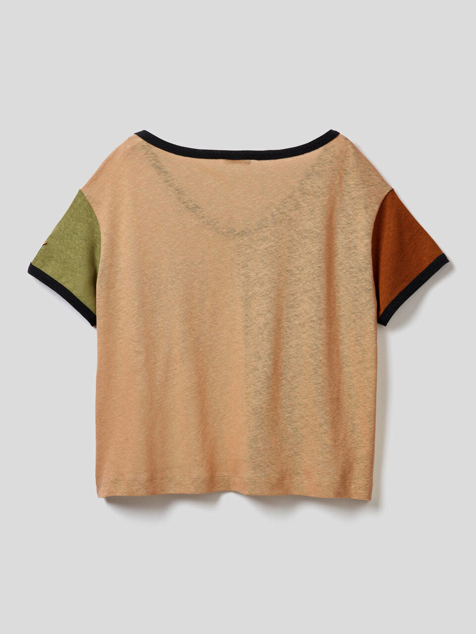 T-shirt color block en coton et lin mélangés image number 2
