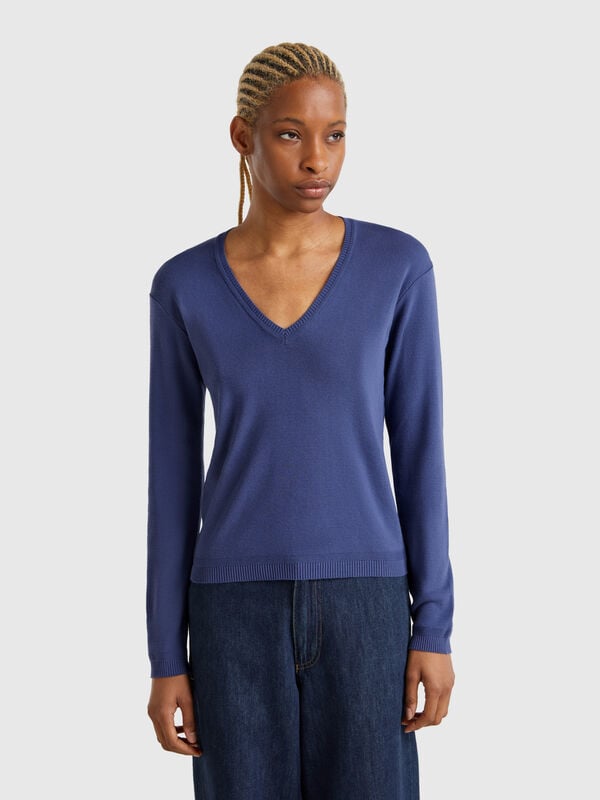 Pulli aus reiner Baumwolle mit V-Ausschnitt Damen