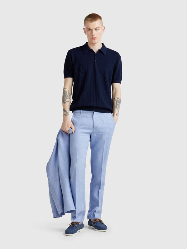 Chino rigati in misto lino Uomo