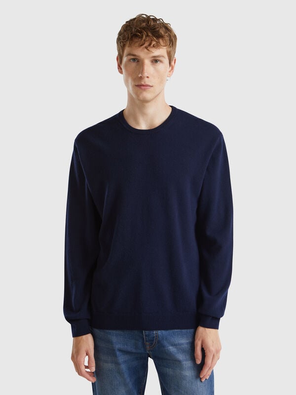 Pull bleu nuit en pure laine mérinos Homme