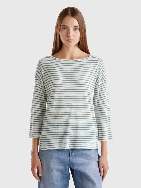 T-shirt a righe con manica a 3/4 Donna