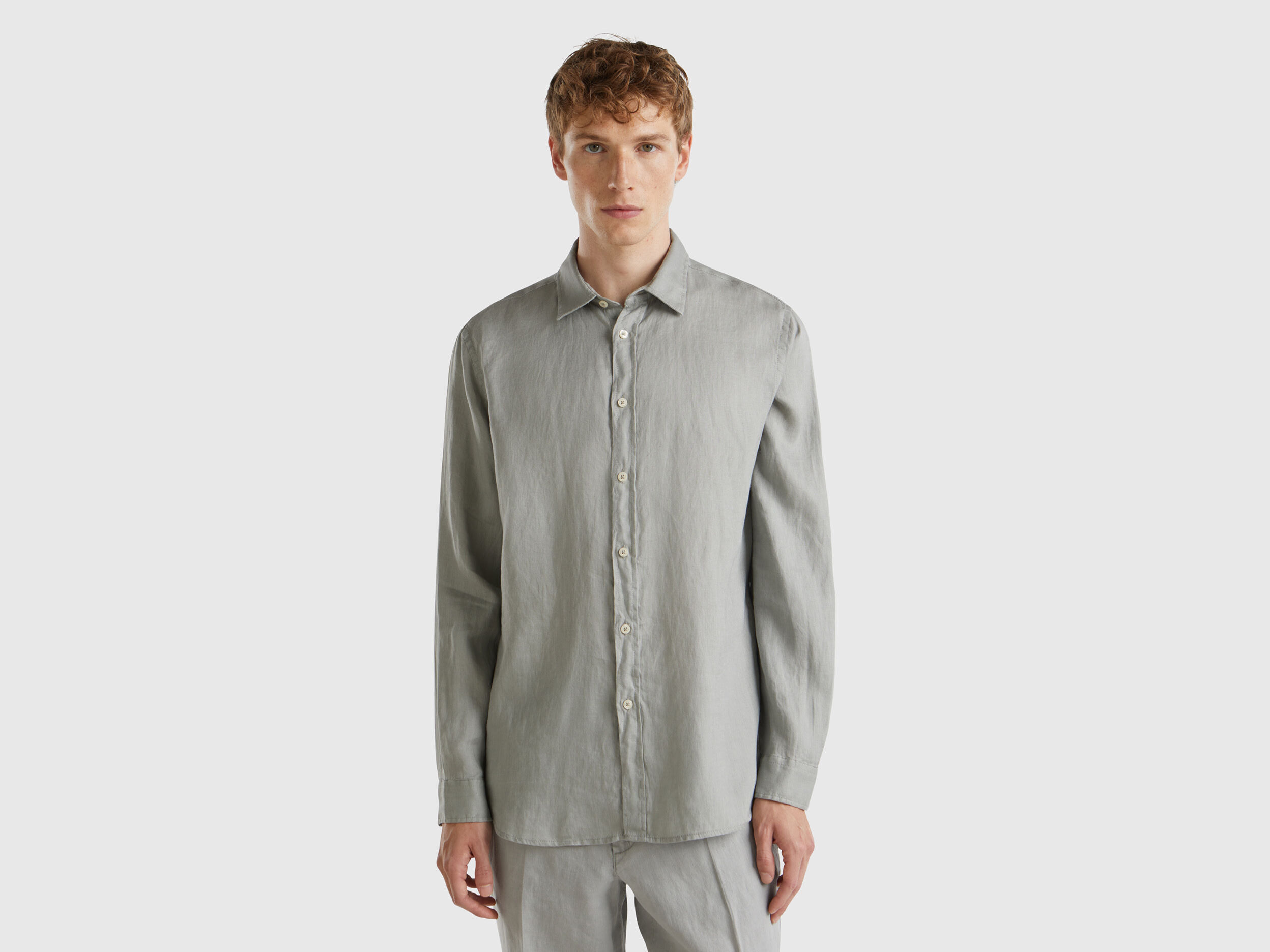 Camicia in puro lino Grigio Benetton