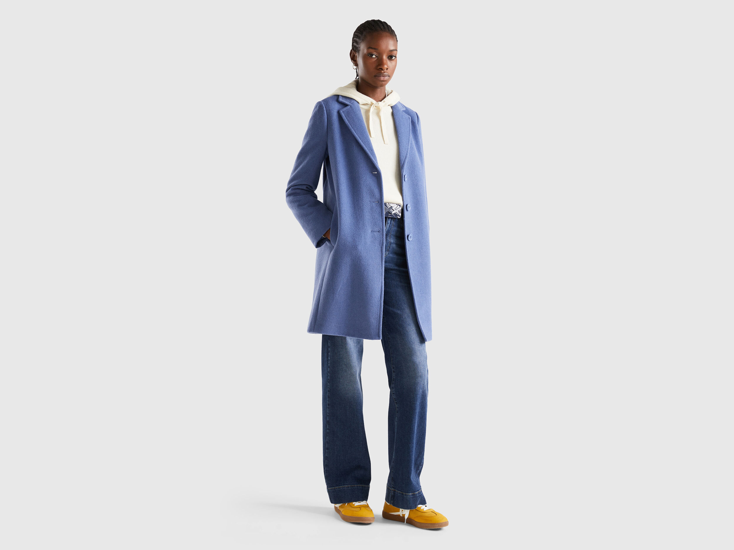 Short coat in wool blend cloth Light Blue Benetton