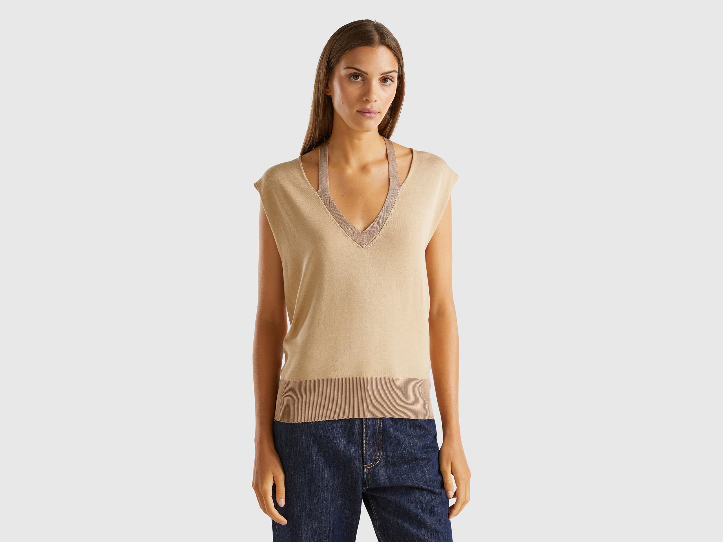 Benetton pull femme col v outlet