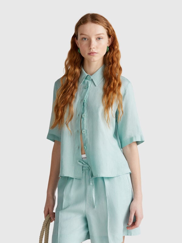 Chemise courte en pur lin Femme