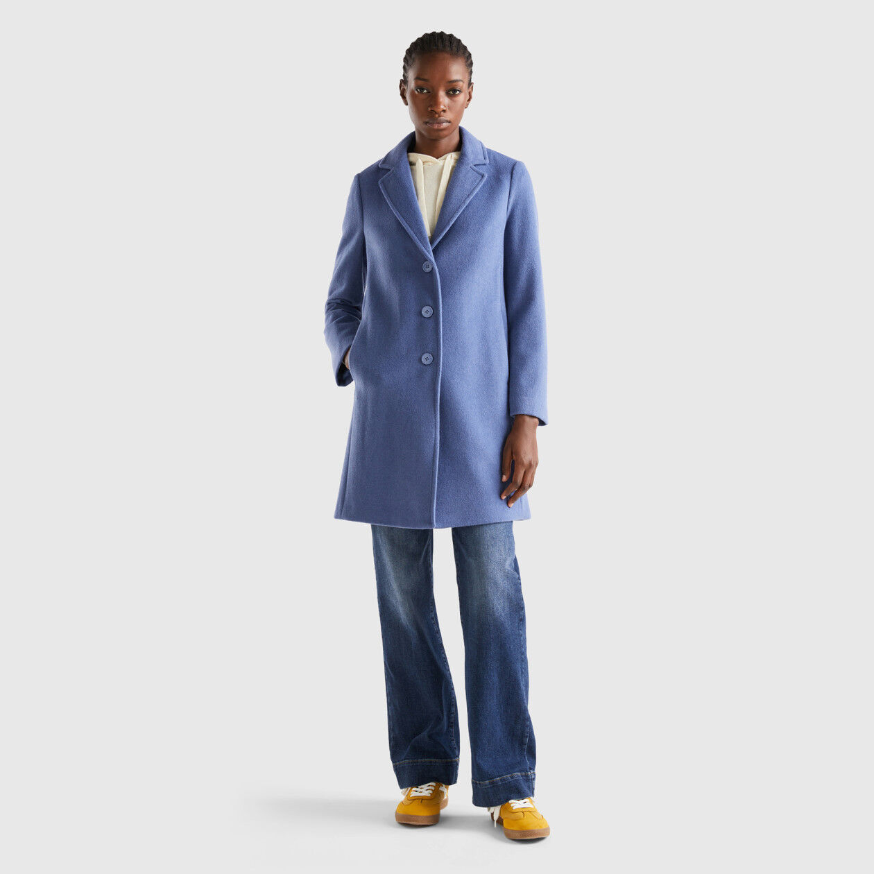 Short coat in wool blend cloth Light Blue Benetton