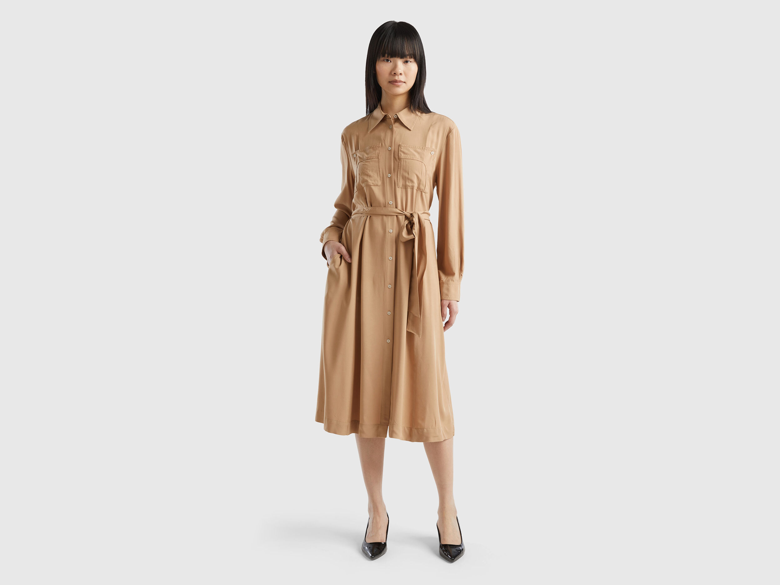 Robe chemisier en viscose durable Camel Benetton
