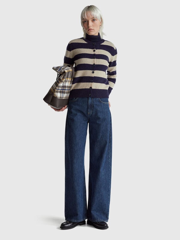 Striped cardigan in pure Shetland wool Women