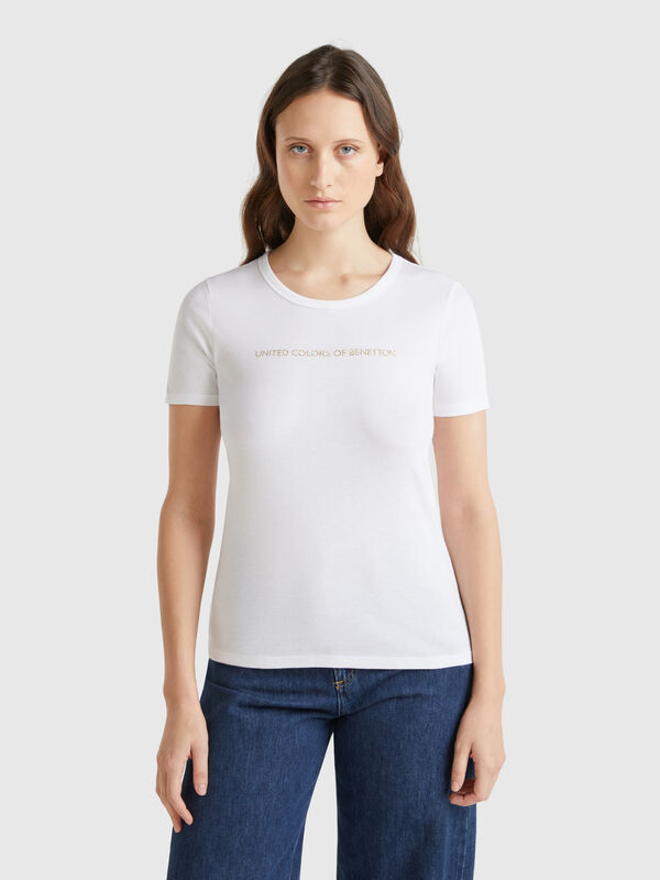 T-Shirt aus 100% Baumwolle mit Glitter-Logoprint Damen