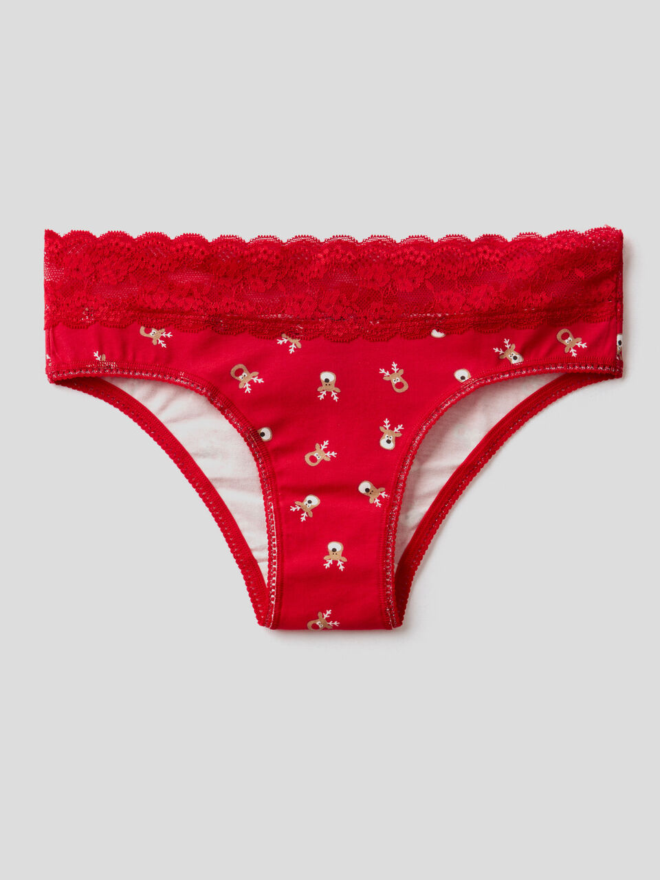 Slip à motif rennes et dentelle image number 1