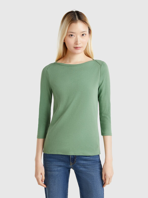 T-Shirt mit Boot-Ausschnitt aus 100% Baumwolle Damen
