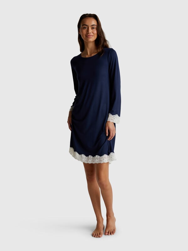 Camicia da notte fluida con pizzo Donna