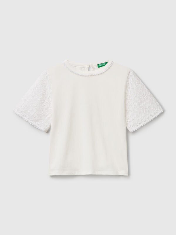 Maglietta con manica in pizzo Bambina