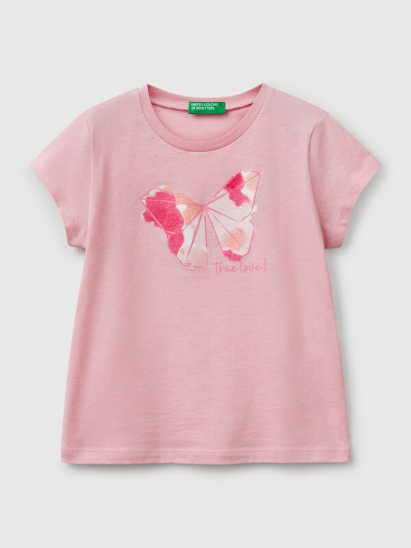 T-shirt in cotone con glitter Bambina