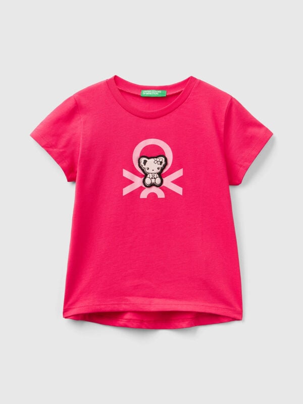 T-shirt in cotone bio con stampa logo Bambina