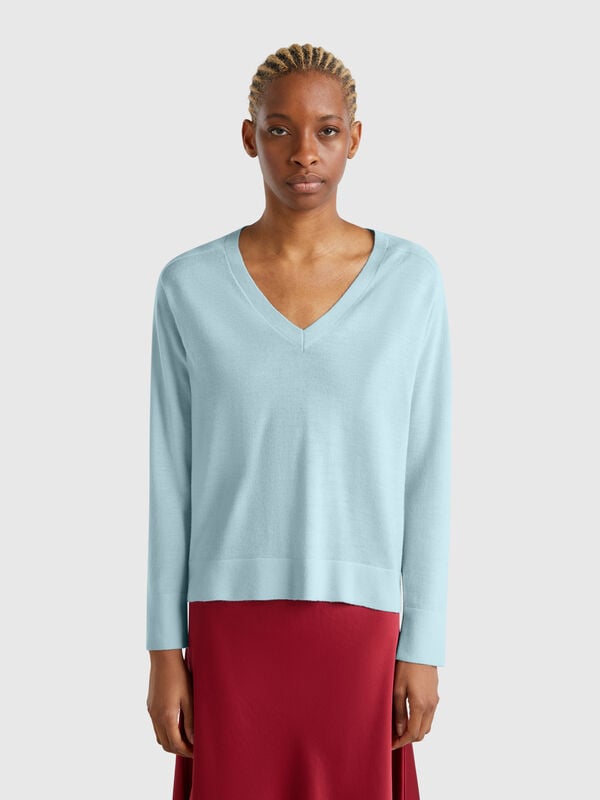 Pullover mit V-Ausschnitt aus reiner Merinowolle Damen