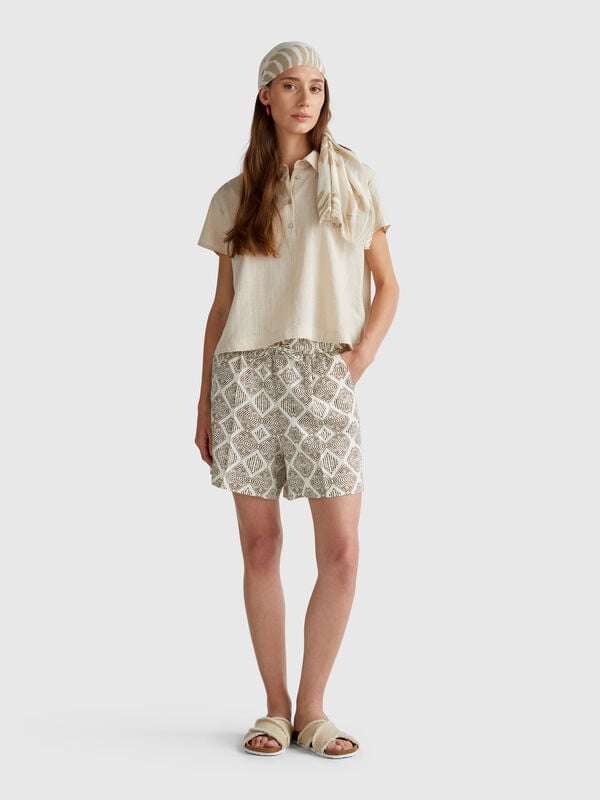 Shorts in lino stampato Donna