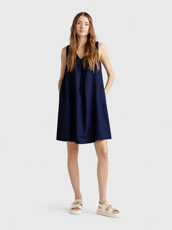 Ärmelloses Kleid aus reinem Leinen Damen