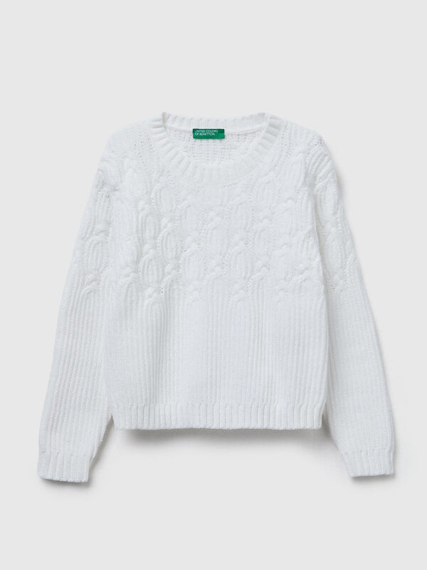 Chenille-Zopfmusterpullover Mädchen
