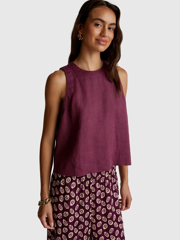 Sleeveless top in pure linen Women