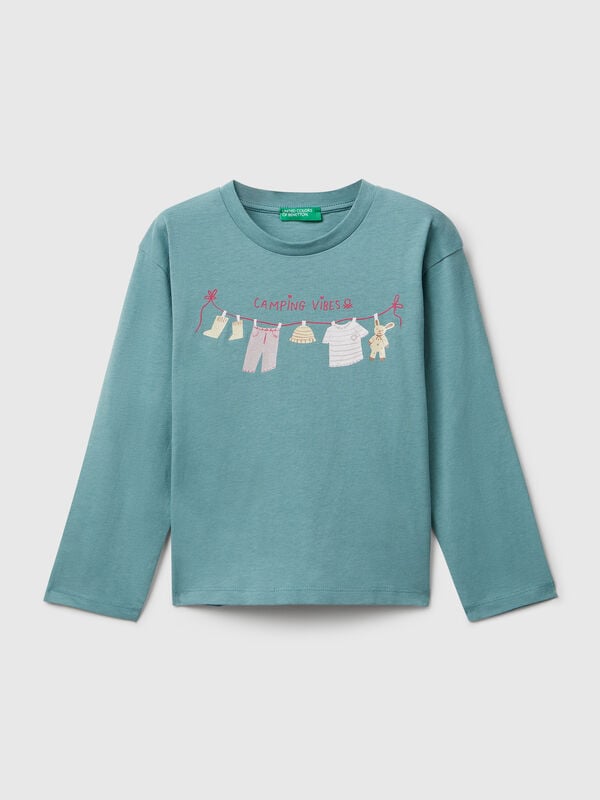 Cotton t-shirt with glittery print Junior Girl