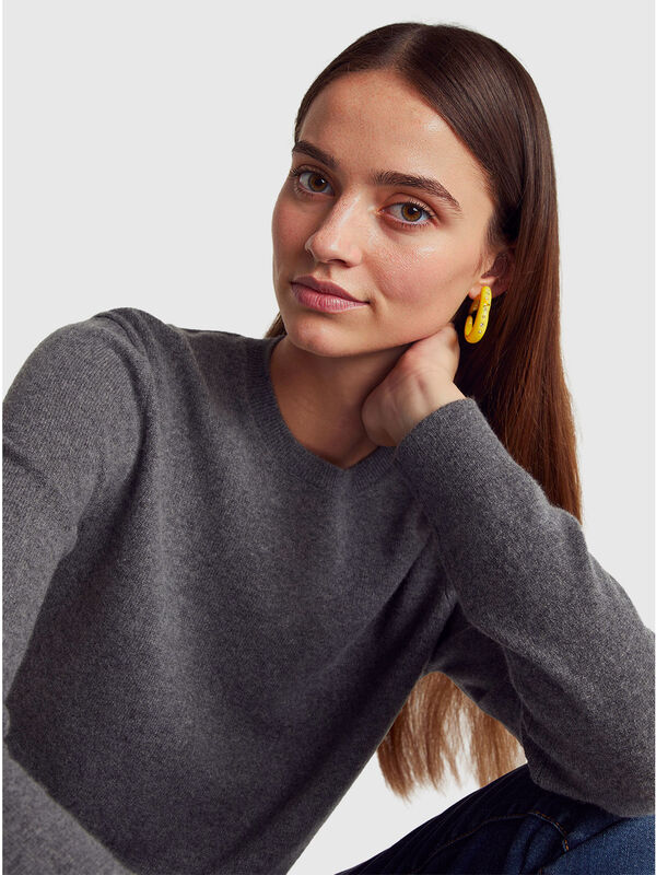 Maglioncino grigio scuro in puro cashmere Donna