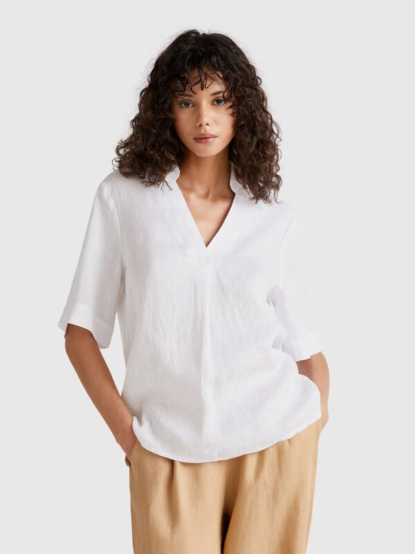 Blusa manica corta in puro lino Donna