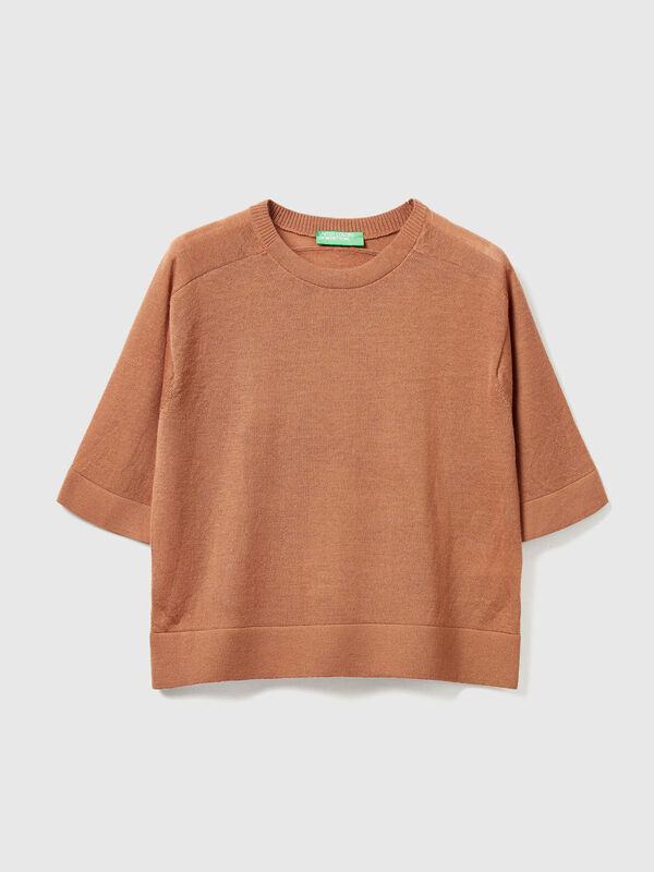 Maglia manica corta in pura lana Merino Donna