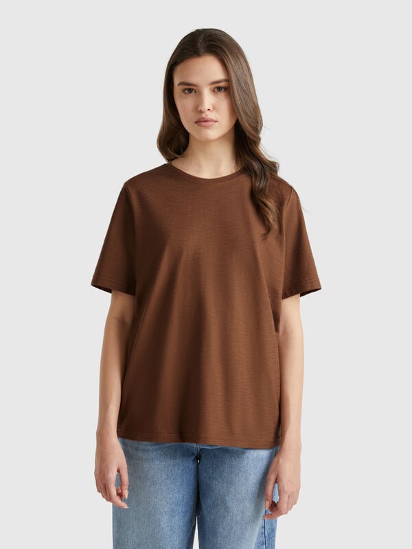 T-Shirt mit Rundhalsausschnitt aus geflammter Baumwolle Damen