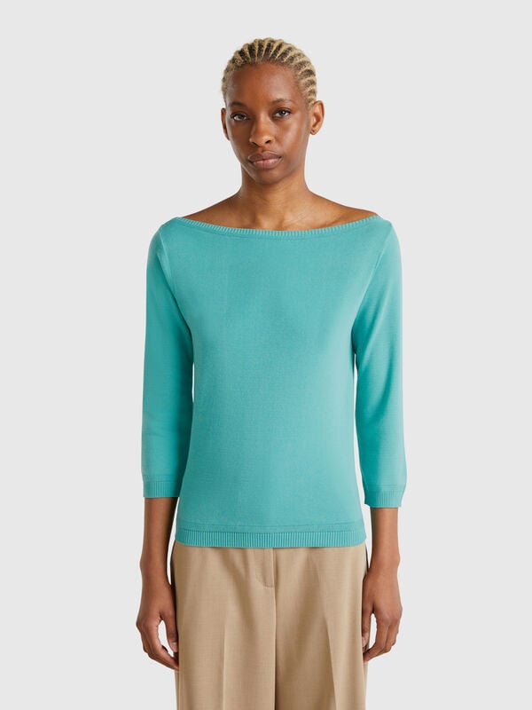 Pulli aus 100% Baumwolle mit Boot-Ausschnitt Damen