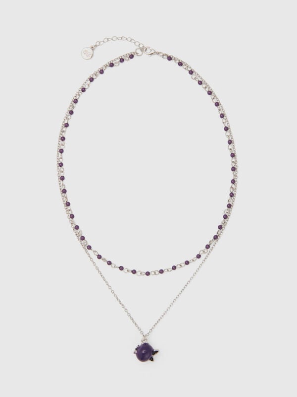 Double strand necklace with purple berry pendant Women