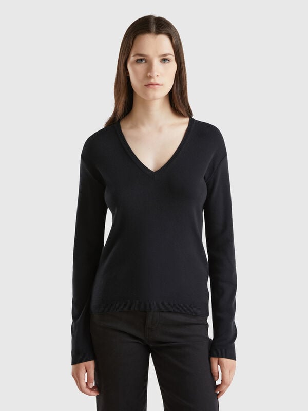 Pull en pur coton à col en V Femme