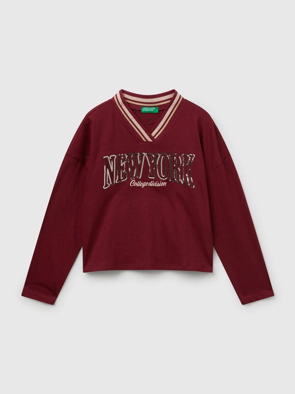 T-shirt con ricamo paillettes Bambina