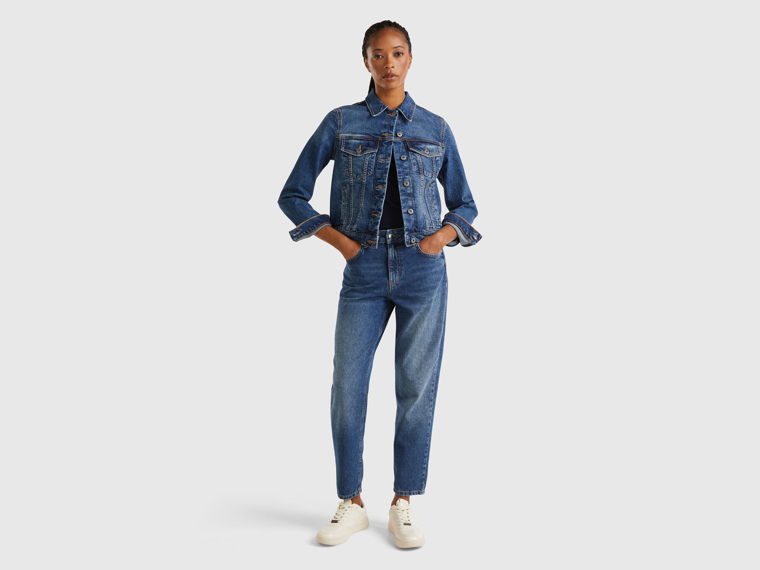 Giubbino rider di jeans Blu Scuro Benetton