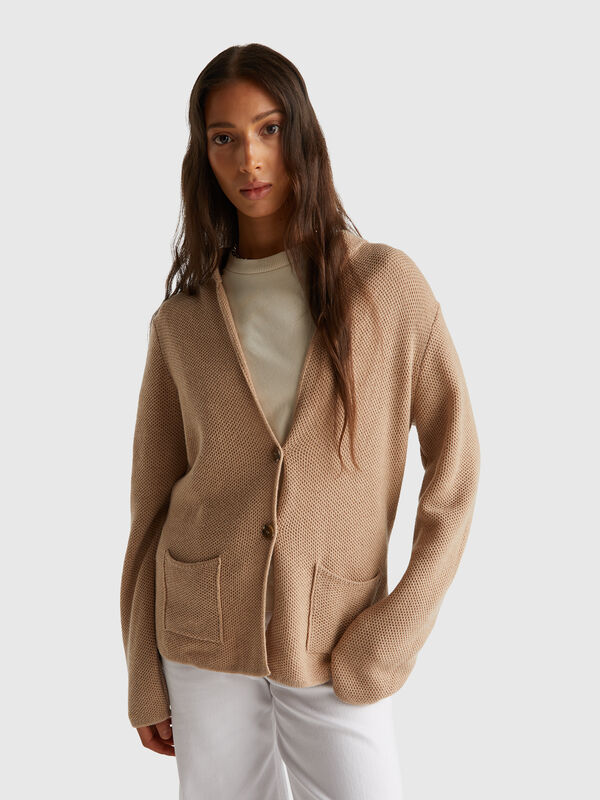 Knit jacket in wool and cashmere blend Women