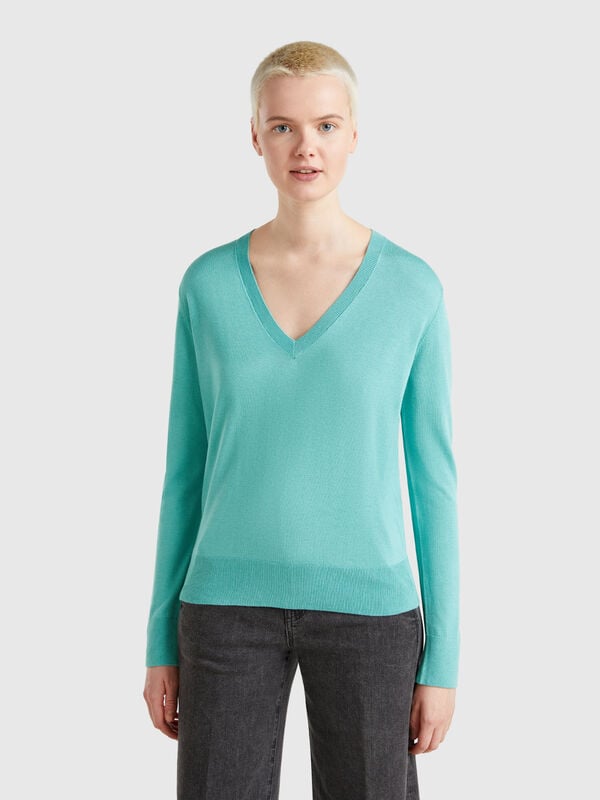 Pullover mit V-Ausschnitt aus Seidenmischung Damen