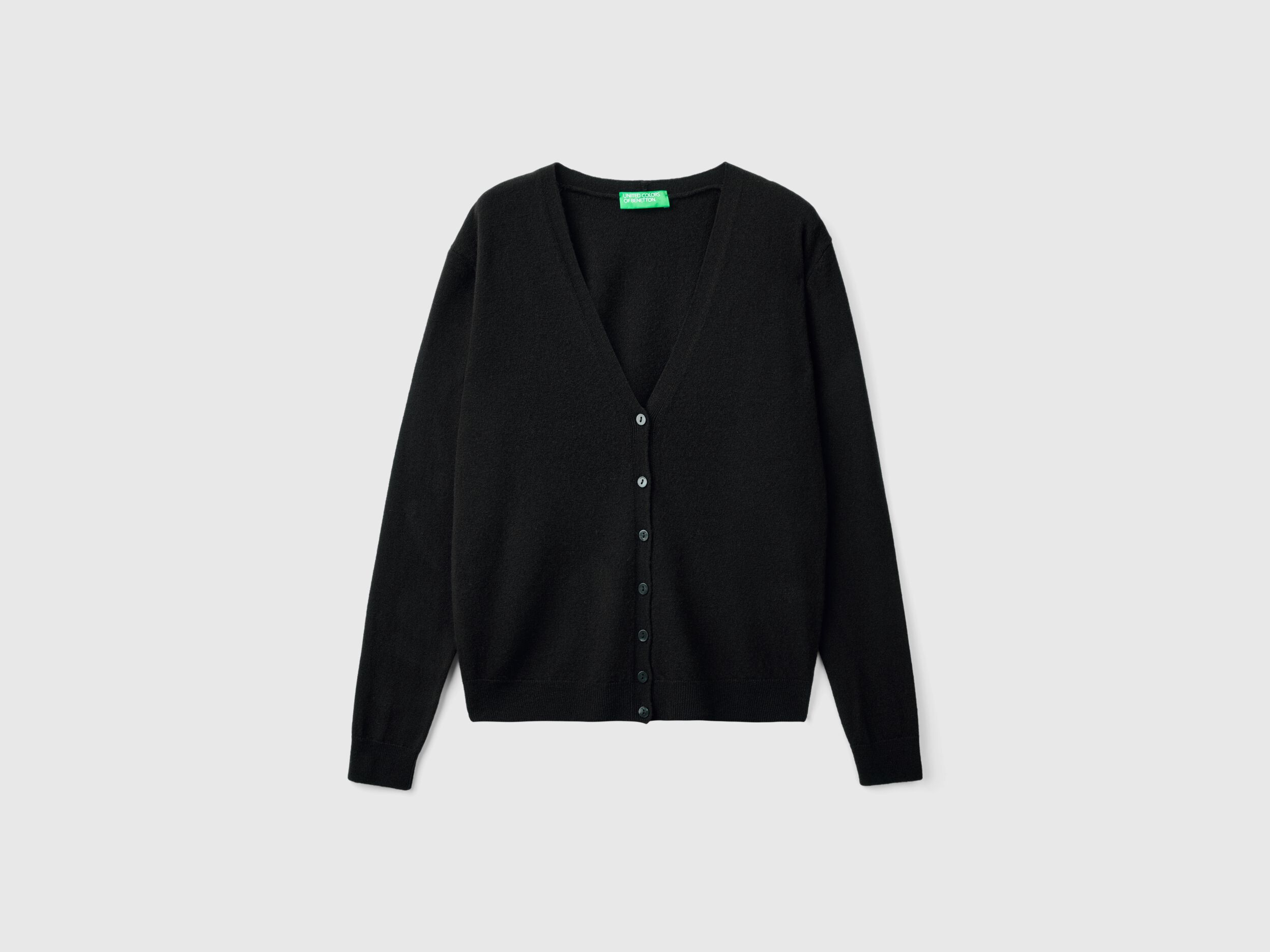 Black V-neck cardigan in pure Merino wool - Black | Benetton