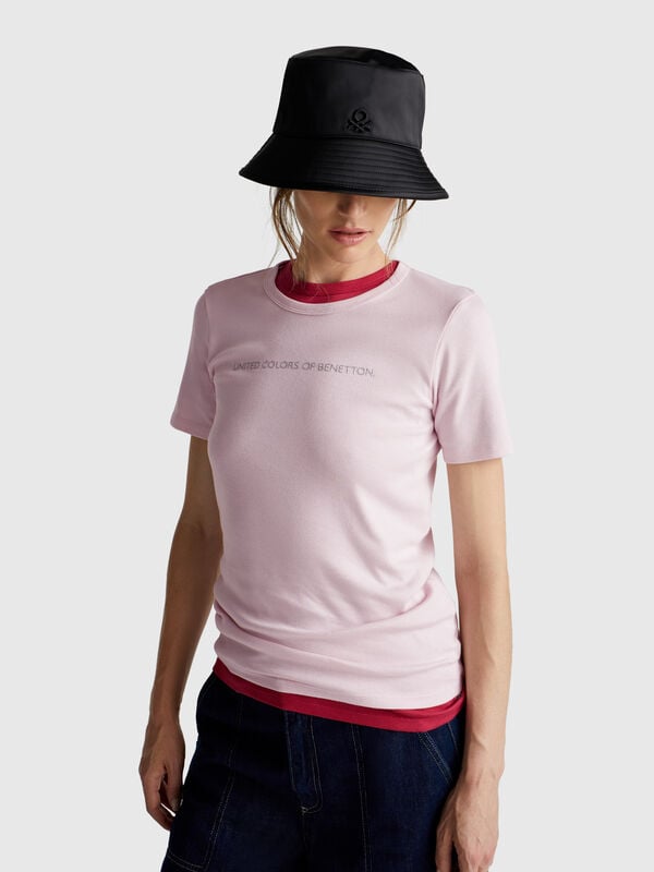 T-shirt 100 % coton avec logo imprimé pailleté Femme