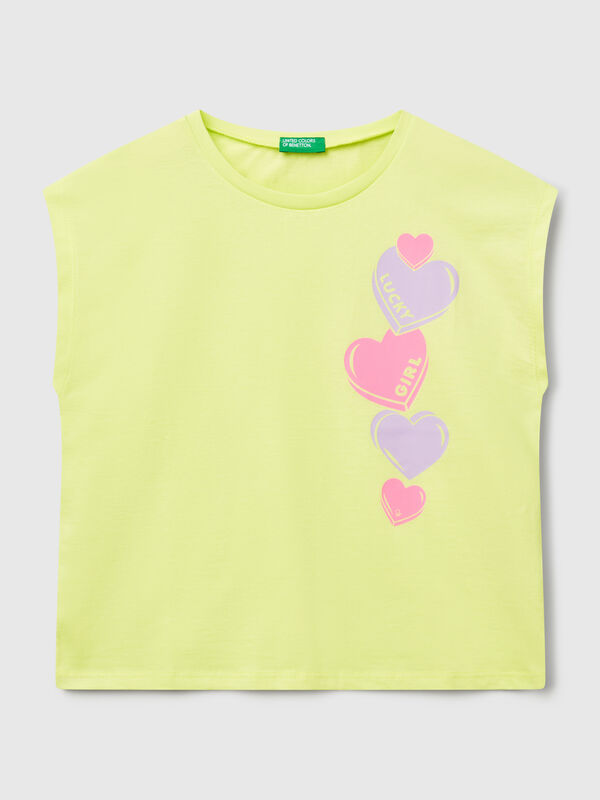 T-Shirt mit fluoreszierendem Aufdruck Mädchen