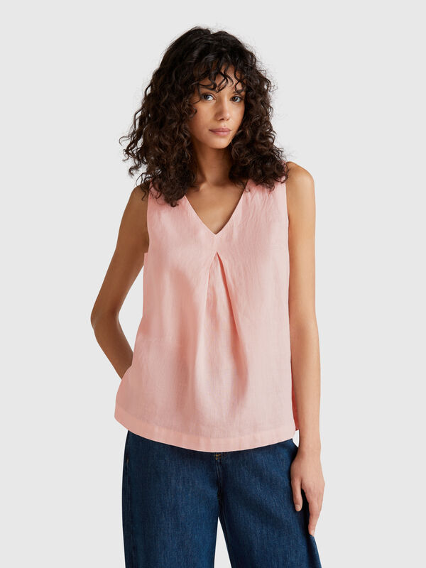 Sleeveless blouse in pure linen Women