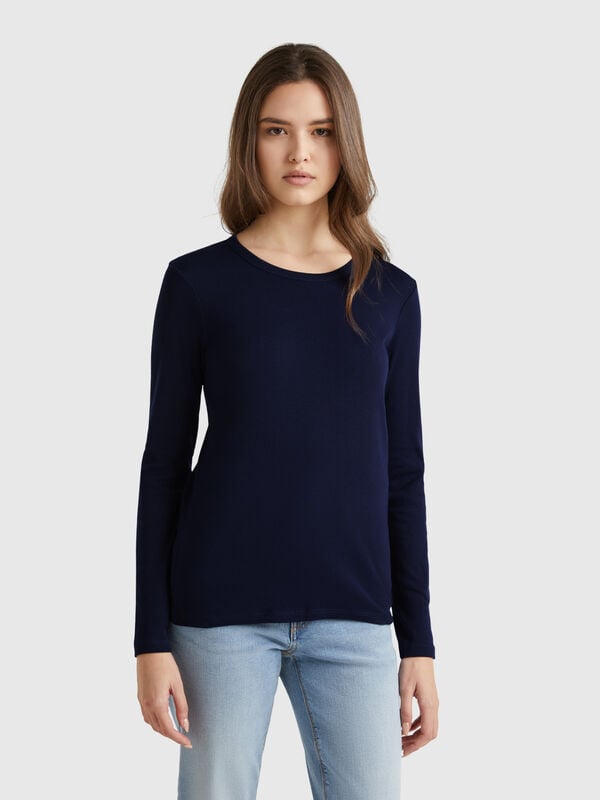 T-shirt a manica lunga in puro cotone Donna