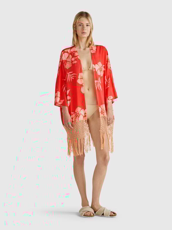 Pull kimono à imprimé fleuri Femme
