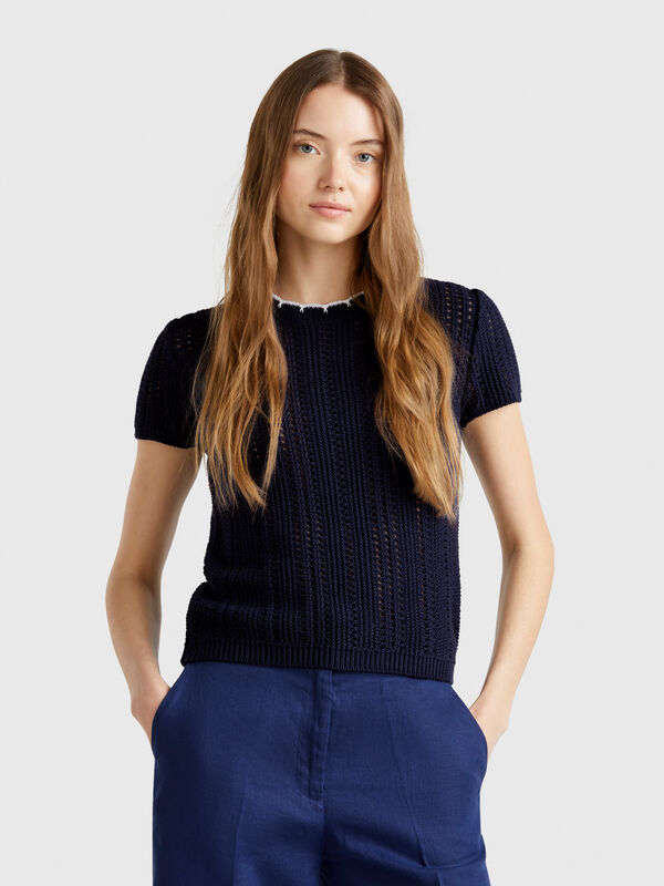 Perforierter Pullover aus reiner Baumwolle Damen