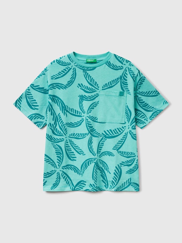 Green t-shirt with tropical print Junior Boy