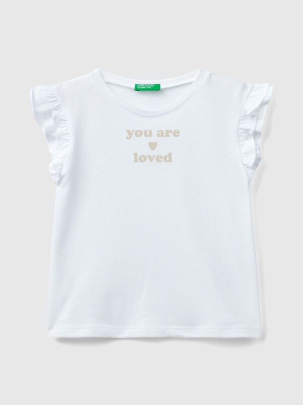 T-shirt con rouches e stampa Bambina