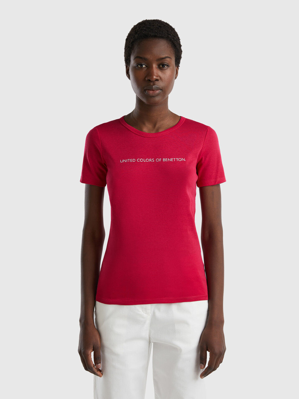 T-shirt 100% cotone con stampa logo glitter